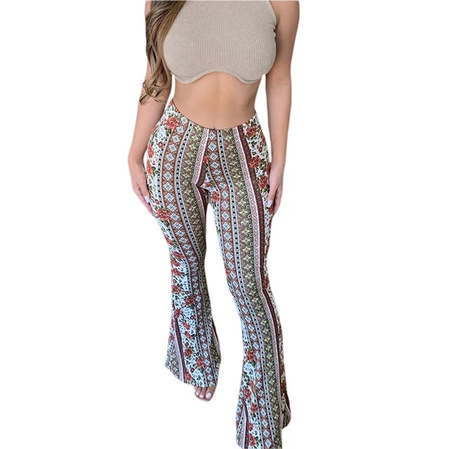 Women's  Flare Ethnic Print Pants - GlimmaStyle