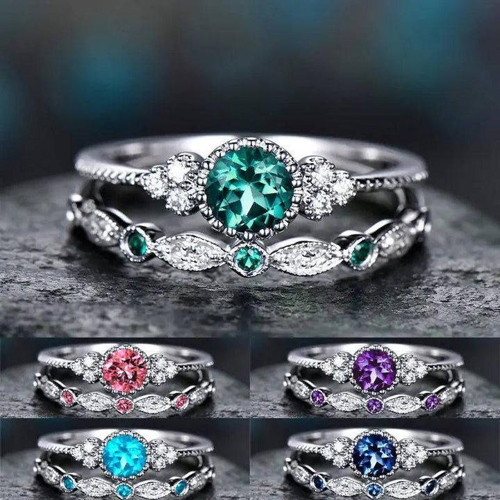 2pcs Silver Cut Stone Ring