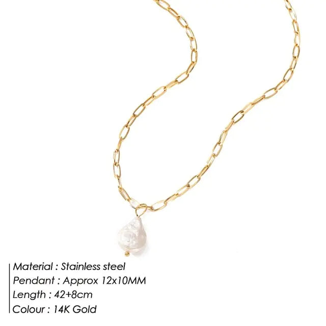 Rectangle Link Chain Pearl Necklace - GlimmaStyle