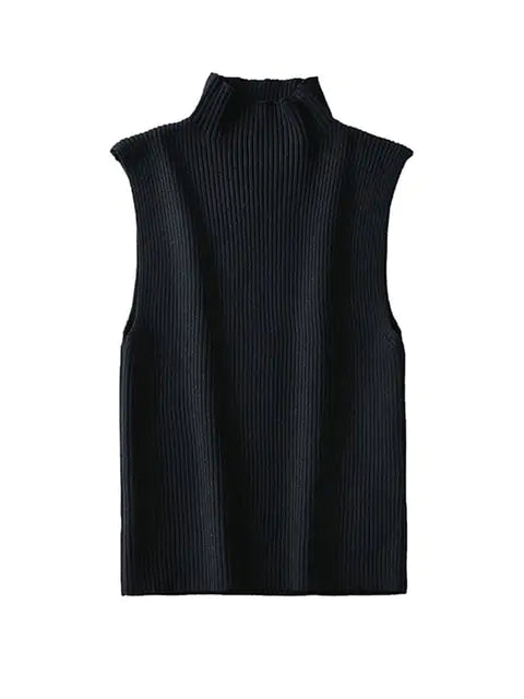 Ribbed Knit High Neck Sleeveless - GlimmaStyle