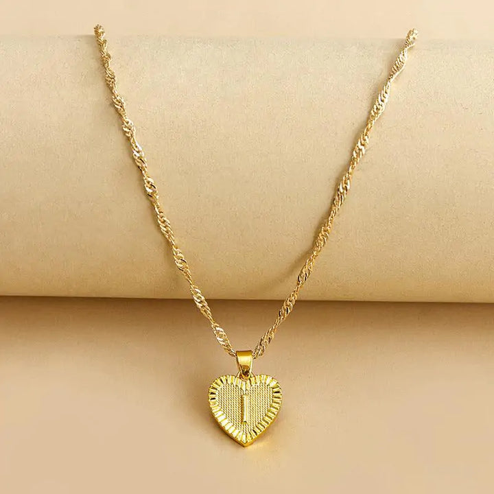 Initial Letter Heart Pendant Necklace - GlimmaStyle