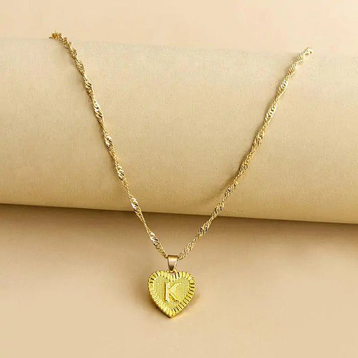 Initial Letter Heart Pendant Necklace - GlimmaStyle