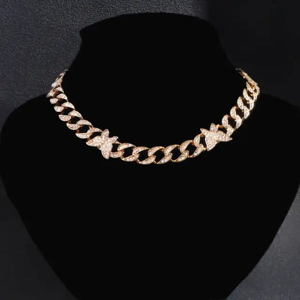 Iced Out 18K White/Gold Plated Cuban Butterfly Link Chain - GlimmaStyle
