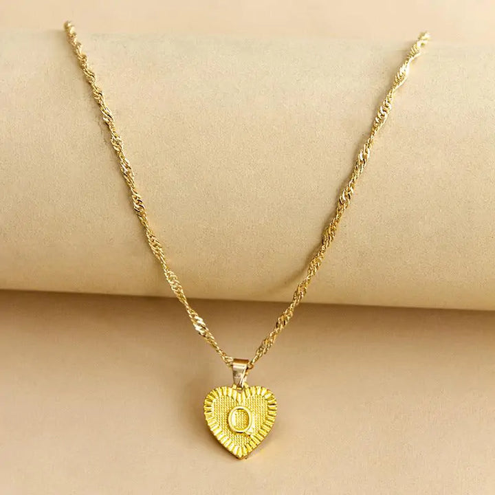 Initial Letter Heart Pendant Necklace - GlimmaStyle