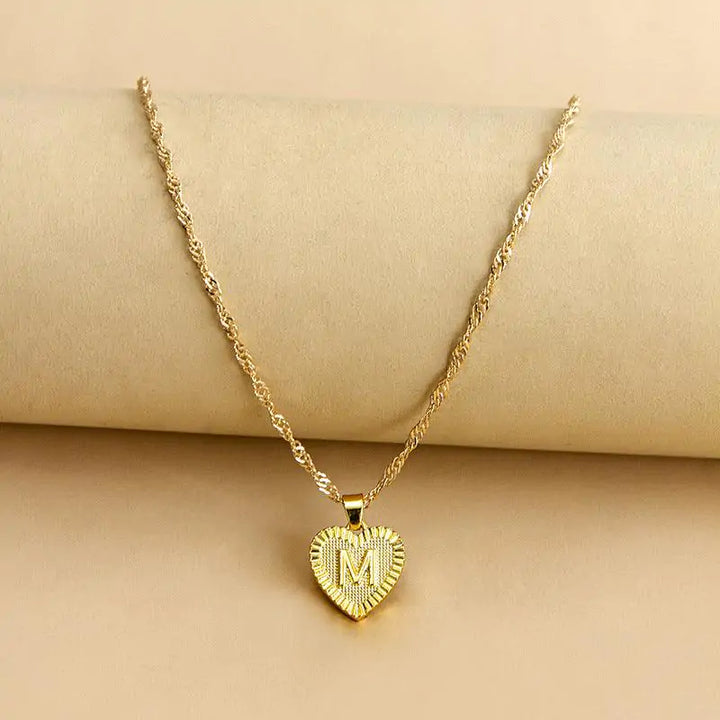 Initial Letter Heart Pendant Necklace - GlimmaStyle