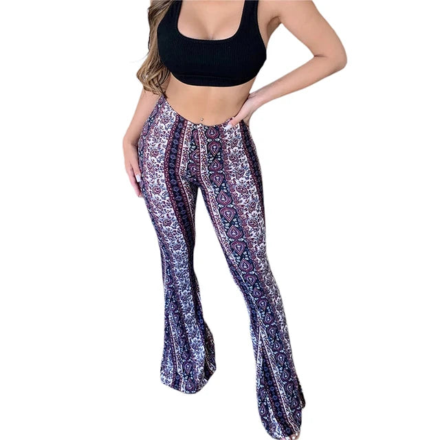 Women's  Flare Ethnic Print Pants - GlimmaStyle