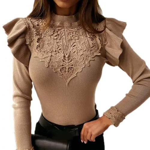 Long Sleeve Ruffle Lace Blouse - GlimmaStyle