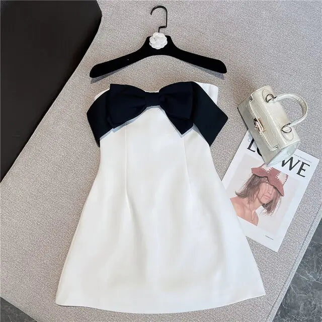 Black Bow Strapless Short Dress - GlimmaStyle