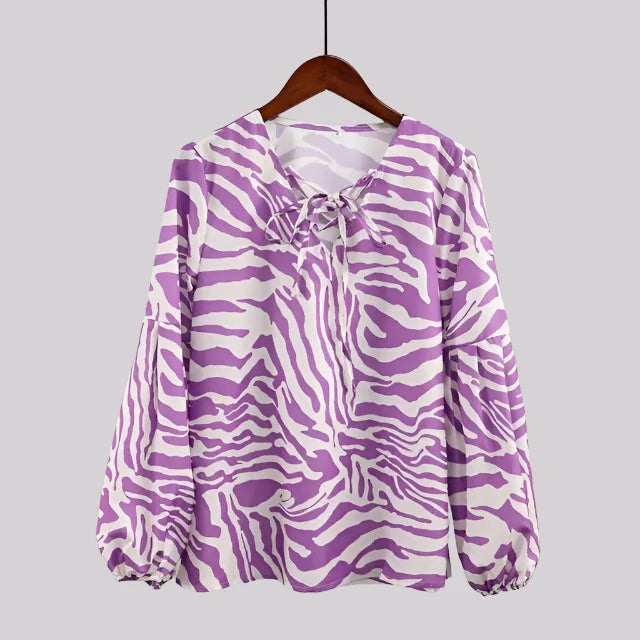 Zebra V-neck Women Blouse - GlimmaStyle