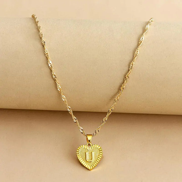 Initial Letter Heart Pendant Necklace - GlimmaStyle