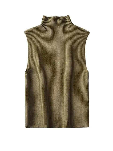 Ribbed Knit High Neck Sleeveless - GlimmaStyle