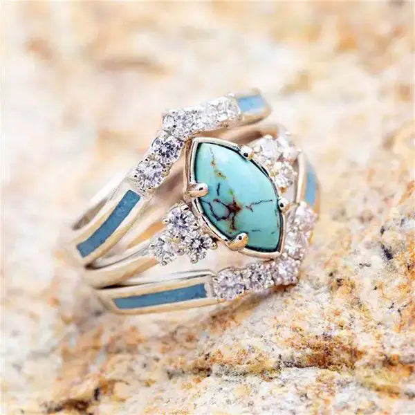 Achieving Dreams Turquoise 3-Piece Ring Set - GlimmaStyle