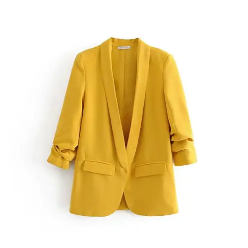 Notched Collar Blazer Coat - GlimmaStyle