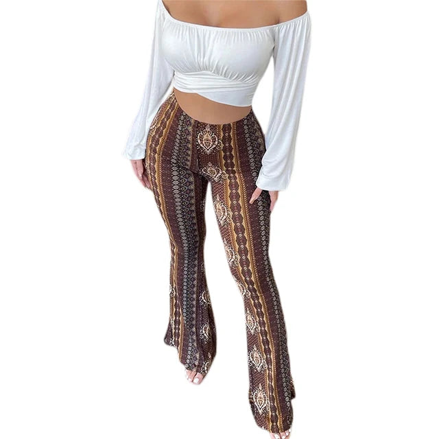 Women's  Flare Ethnic Print Pants - GlimmaStyle