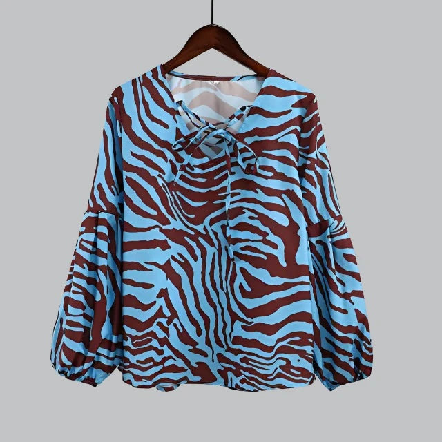 Zebra V-neck Women Blouse - GlimmaStyle