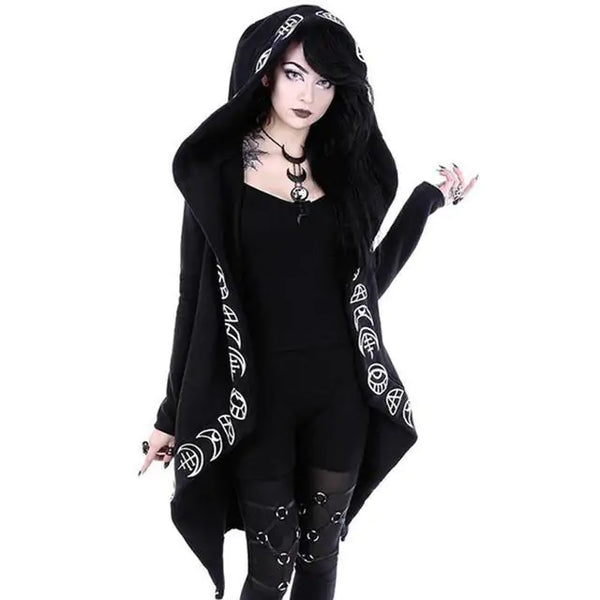 Gothic Punk Black Long Women Hoodies - GlimmaStyle