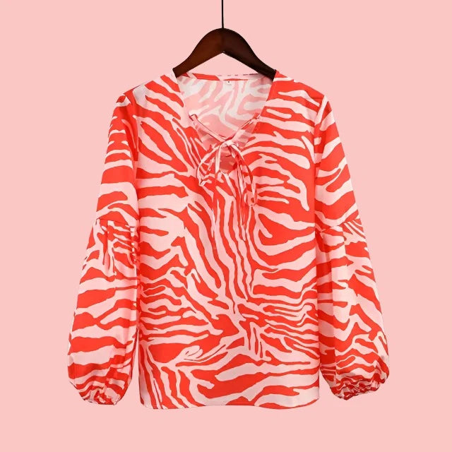 Zebra V-neck Women Blouse - GlimmaStyle