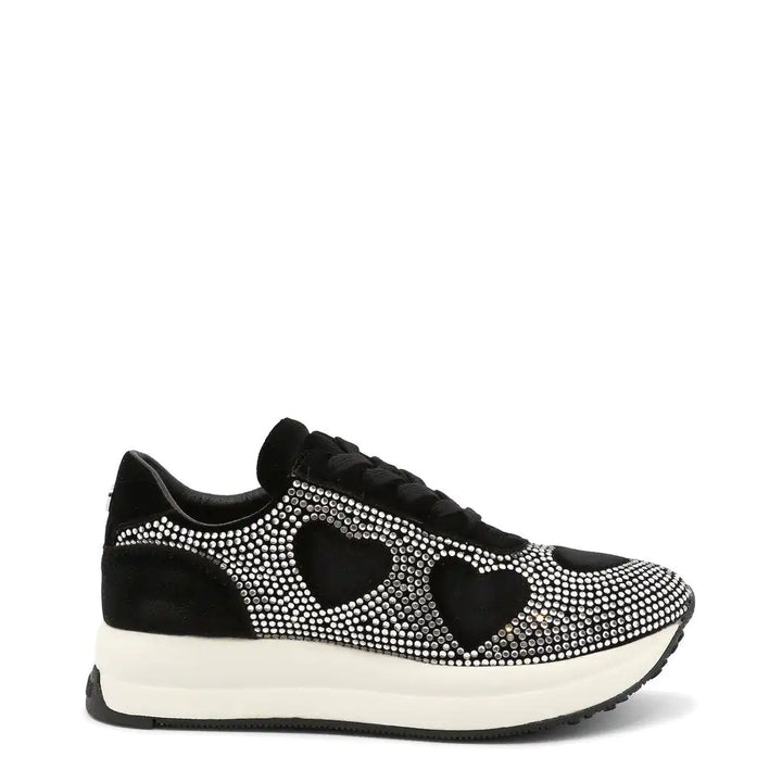 Rhinestone Heart Sneakers - Black - GlimmaStyle