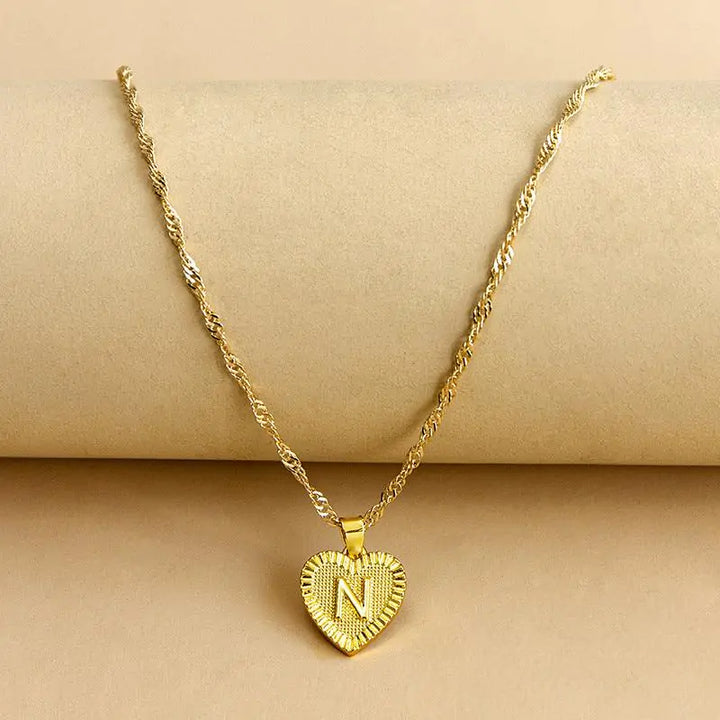 Initial Letter Heart Pendant Necklace - GlimmaStyle