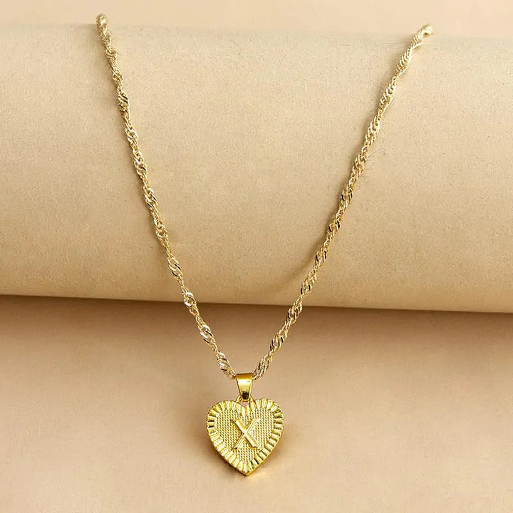 Initial Letter Heart Pendant Necklace - GlimmaStyle