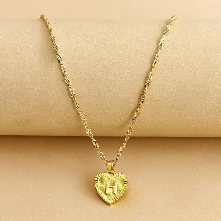 Initial Letter Heart Pendant Necklace - GlimmaStyle