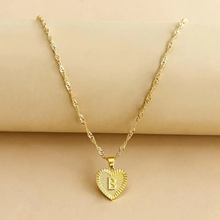 Initial Letter Heart Pendant Necklace - GlimmaStyle