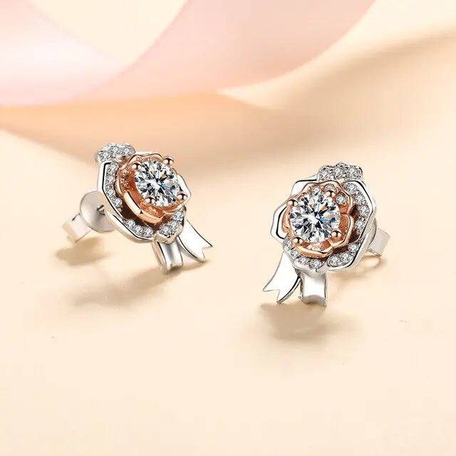 Silver Sparkling Rose Stud Earrings - GlimmaStyle