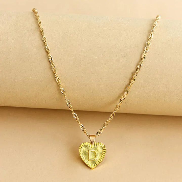 Initial Letter Heart Pendant Necklace - GlimmaStyle