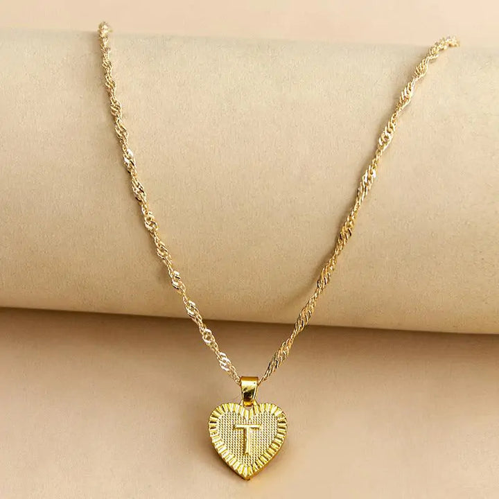 Initial Letter Heart Pendant Necklace - GlimmaStyle