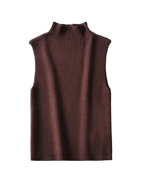 Ribbed Knit High Neck Sleeveless - GlimmaStyle