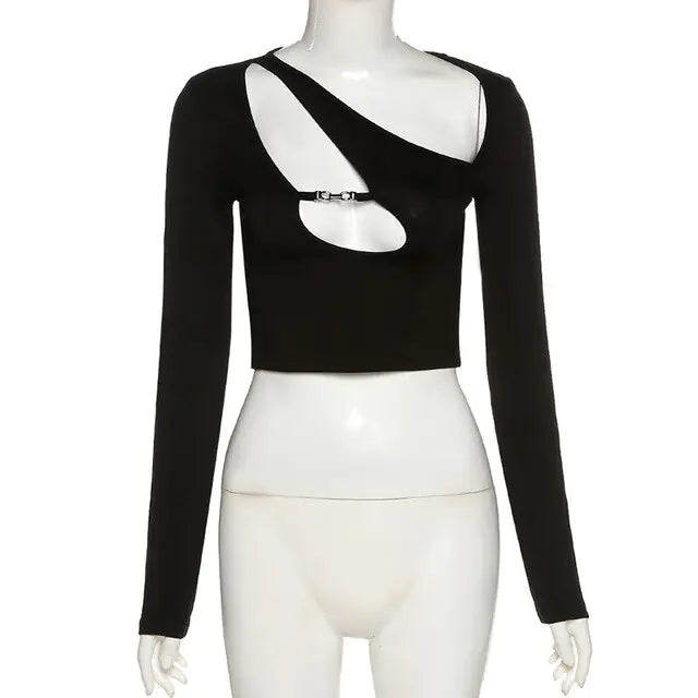 Asymmetric Collar Crop Top - GlimmaStyle