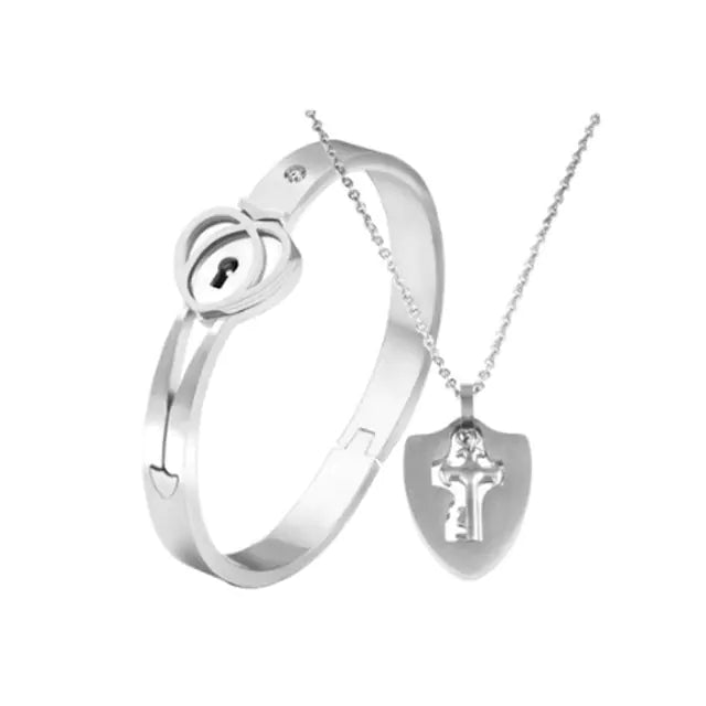 Stainless Steel Love Heart Lock Bangle Bracelet - GlimmaStyle