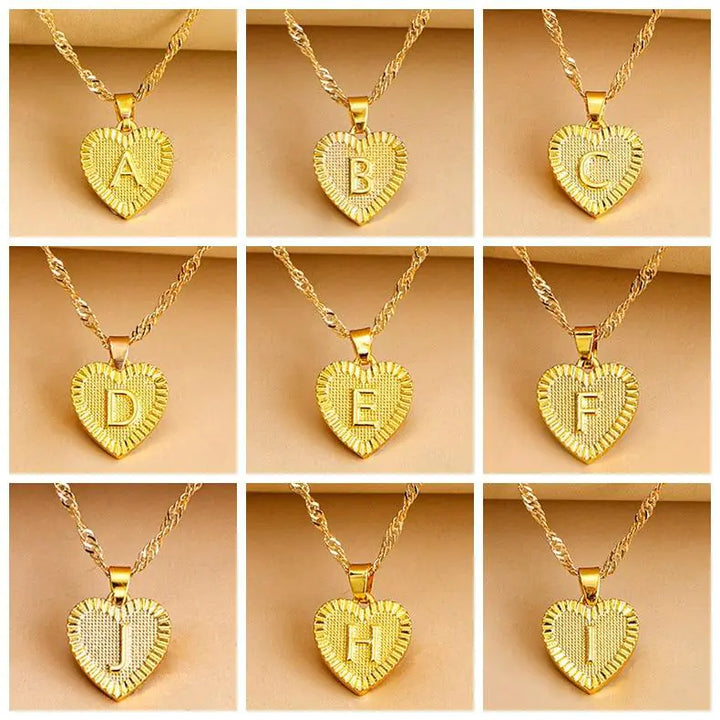 Initial Letter Heart Pendant Necklace - GlimmaStyle