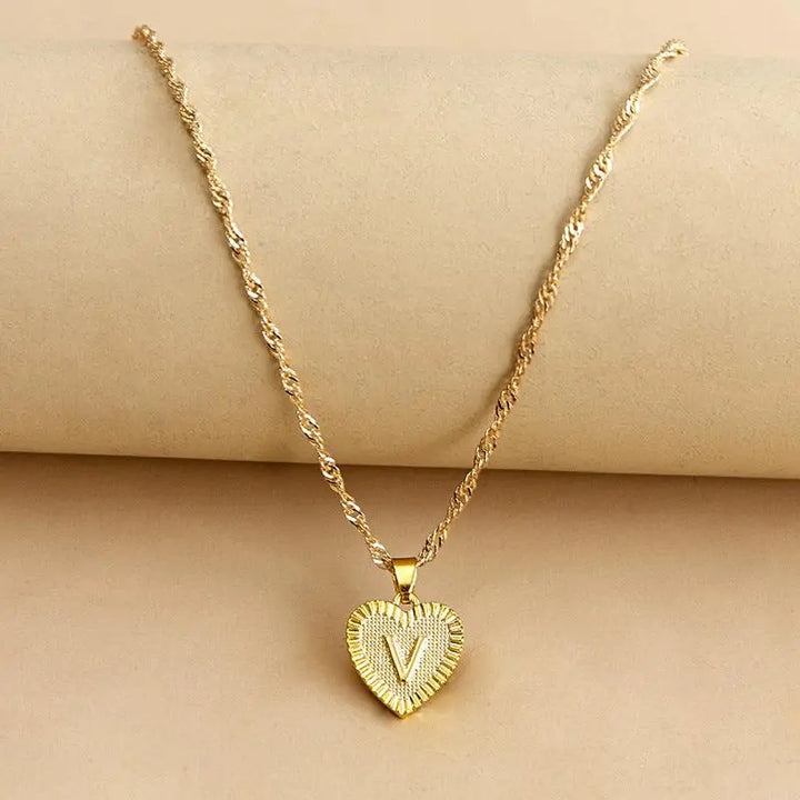 Initial Letter Heart Pendant Necklace - GlimmaStyle