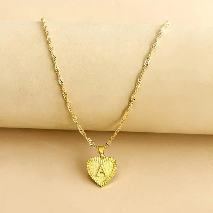 Initial Letter Heart Pendant Necklace - GlimmaStyle