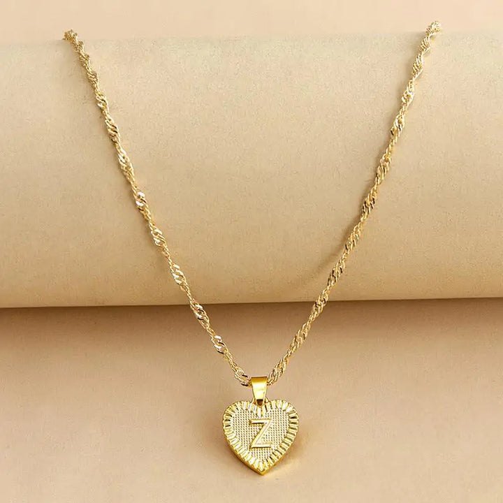 Initial Letter Heart Pendant Necklace - GlimmaStyle