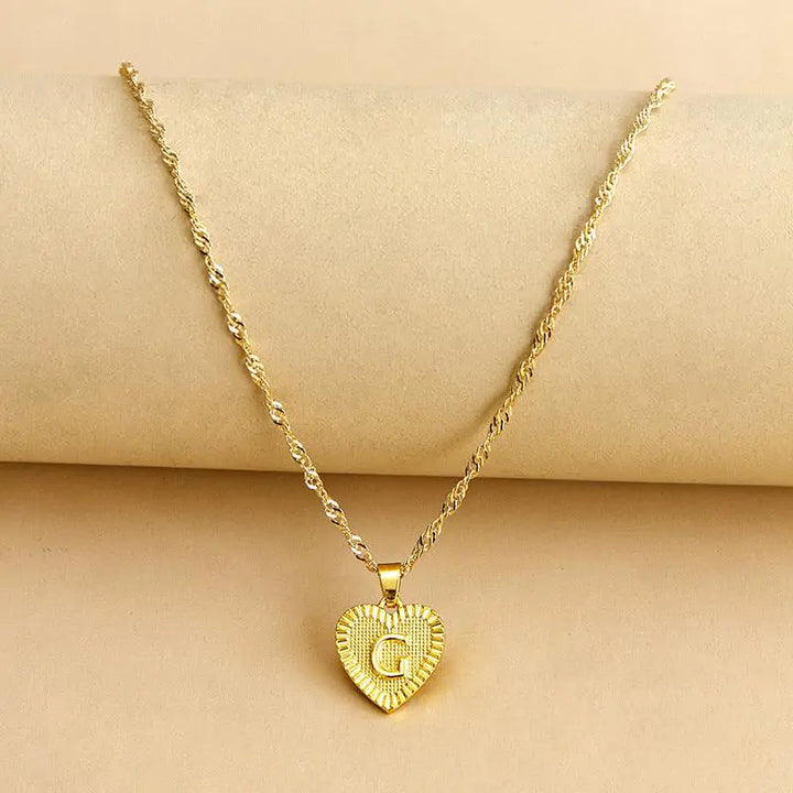 Initial Letter Heart Pendant Necklace - GlimmaStyle