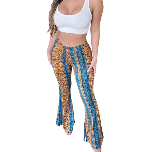 Women's  Flare Ethnic Print Pants - GlimmaStyle