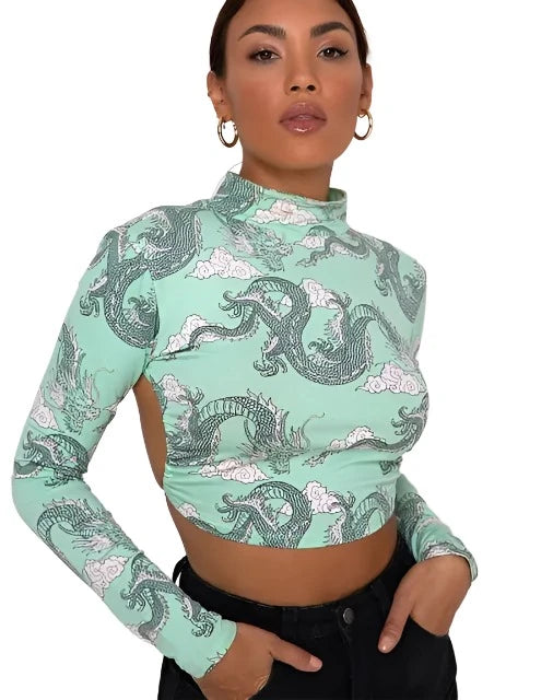 Dragon Printed Women Sexy Crop Top - GlimmaStyle