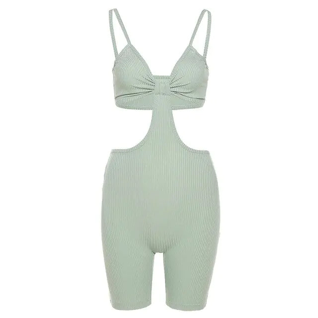 Hollow Out Spaghetti Strap Bodysuits - GlimmaStyle