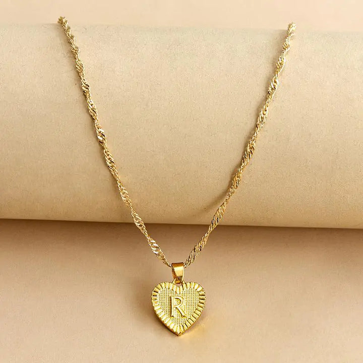 Initial Letter Heart Pendant Necklace - GlimmaStyle