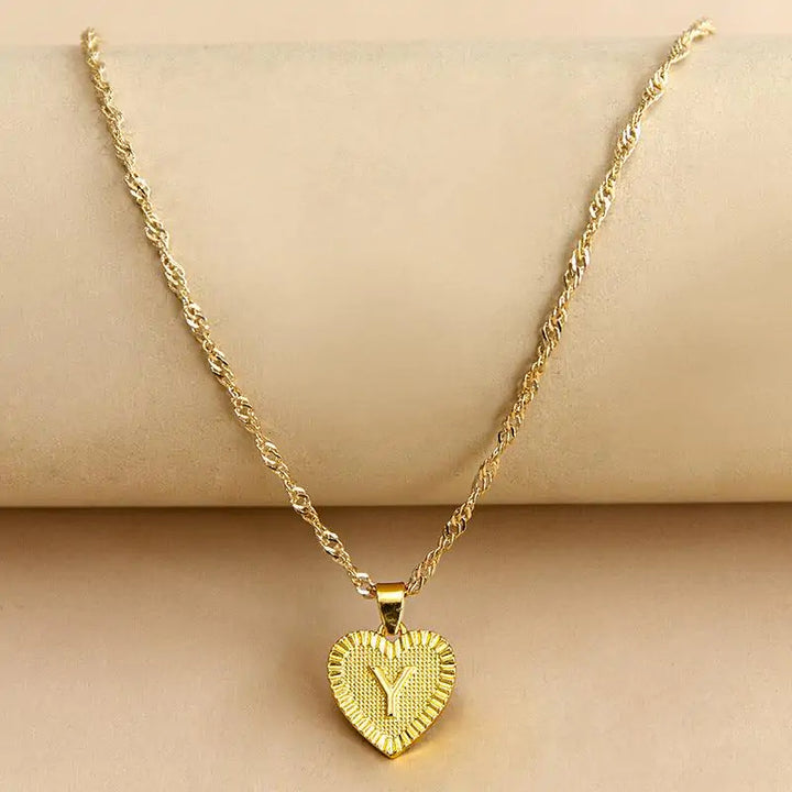 Initial Letter Heart Pendant Necklace - GlimmaStyle