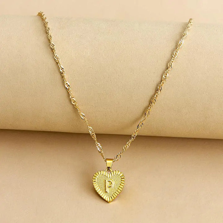 Initial Letter Heart Pendant Necklace - GlimmaStyle