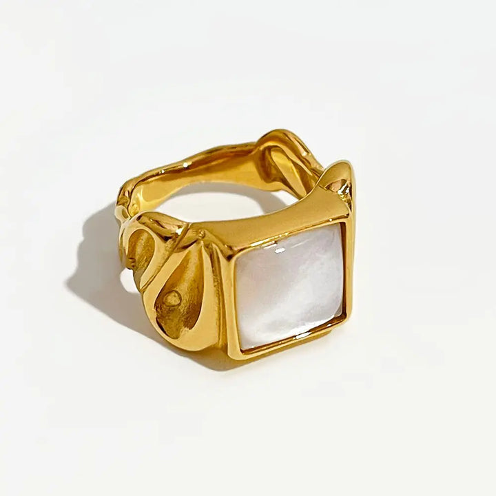 White Shell Square Ring - GlimmaStyle