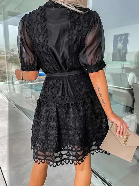 Patchwork Lace Elegant Mini Dress - GlimmaStyle