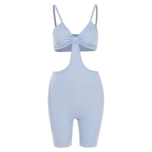 Hollow Out Spaghetti Strap Bodysuits - GlimmaStyle