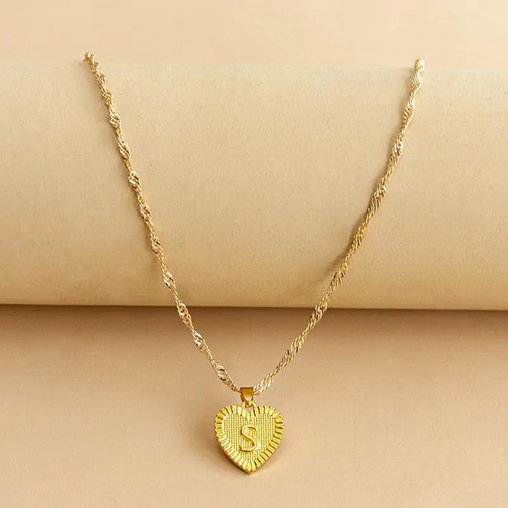 Initial Letter Heart Pendant Necklace - GlimmaStyle