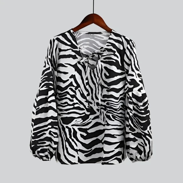 Zebra V-neck Women Blouse - GlimmaStyle