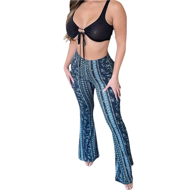 Women's  Flare Ethnic Print Pants - GlimmaStyle