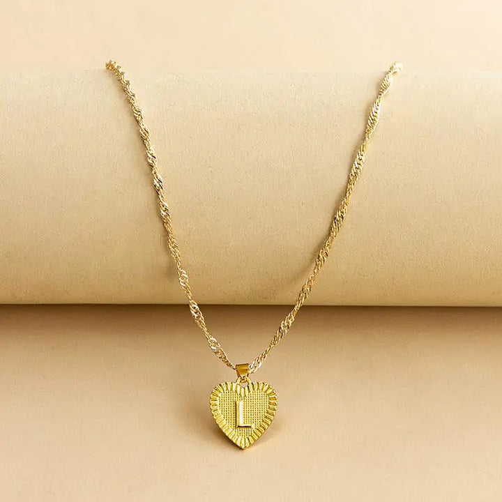 Initial Letter Heart Pendant Necklace - GlimmaStyle